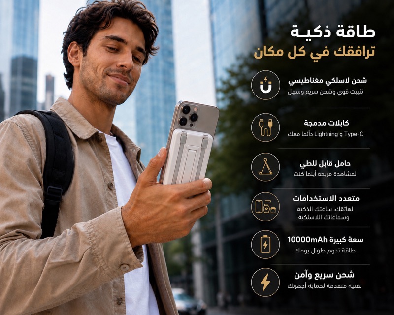 باور بانك TREQA مغناطيسي لاسلكي متعدد الاستخدامات بسعة 10000mAh - نمط الحياة